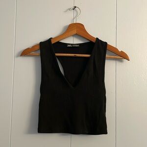 zara cropped black tank, size medium